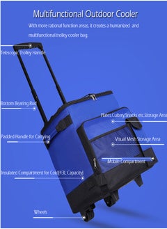 Gerenic Foldable Grocery Shopping Trolley, Cooler Food Bag, Portable Hand Boot Cart Trunk, Rolling Insulated Thermal, Wheels Roller for Outdoor BBQ Beach, Camping Picnics, 43L Capacity, Blue  - Image 5