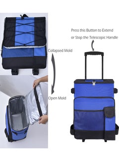 Gerenic Foldable Grocery Shopping Trolley, Cooler Food Bag, Portable Hand Boot Cart Trunk, Rolling Insulated Thermal, Wheels Roller for Outdoor BBQ Beach, Camping Picnics, 43L Capacity, Blue  - Image 3