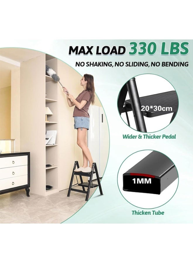 كرسي متدرج قابل للطي باللون الأسود، دواسة آمنة مضادة للانزلاق، وزن 330 رطلاً، متين، موفر للمساحة، مثالي للمطبخ/الحمام/السيارة الترفيهية/البالغين/الأطفال - Image 3