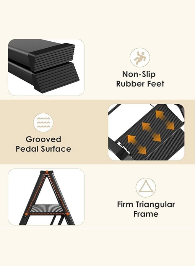 كرسي متدرج قابل للطي باللون الأسود، دواسة آمنة مضادة للانزلاق، وزن 330 رطلاً، متين، موفر للمساحة، مثالي للمطبخ/الحمام/السيارة الترفيهية/البالغين/الأطفال - Image 2