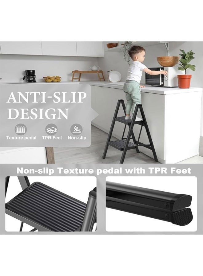 كرسي متدرج قابل للطي باللون الأسود، دواسة آمنة مضادة للانزلاق، وزن 330 رطلاً، متين، موفر للمساحة، مثالي للمطبخ/الحمام/السيارة الترفيهية/البالغين/الأطفال - Image 4