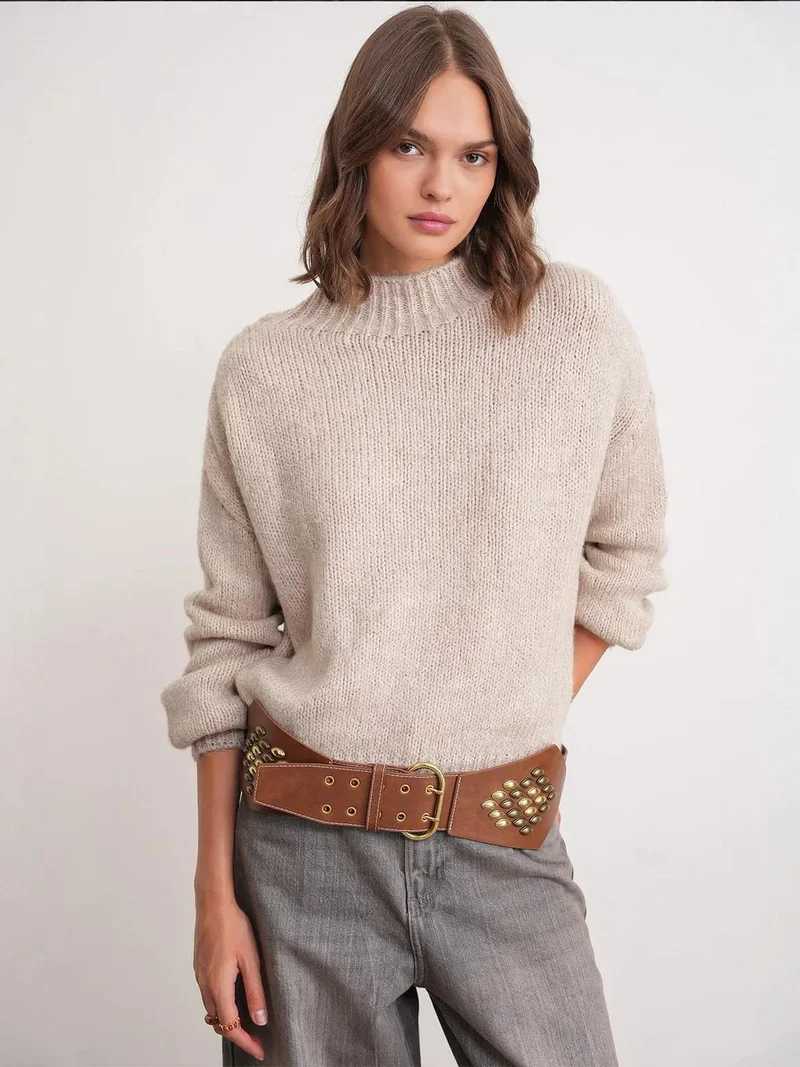 MixRay Mixray Relaxed Fit Crew Neck Thick Knit Sweater