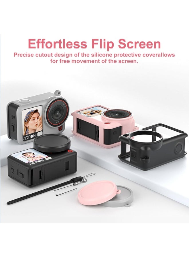 حالة السيليكون الكاميرا + غطاء العدسة لـ DJI Osmo Action 6 كاميرا مقاومة للصدمات مقاومة للصدمات الغطاء الوقائي الأكمام واقي الاكسسوارات مع حزام مكافحة الخسارة (أسود) - Image 2