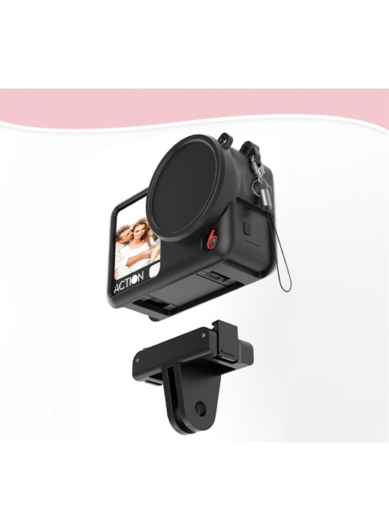 حالة السيليكون الكاميرا + غطاء العدسة لـ DJI Osmo Action 6 كاميرا مقاومة للصدمات مقاومة للصدمات الغطاء الوقائي الأكمام واقي الاكسسوارات مع حزام مكافحة الخسارة (أسود) - Image 3