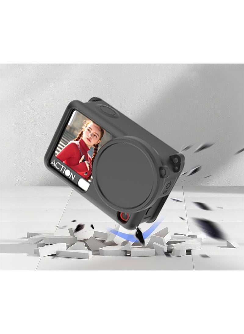 حالة السيليكون الكاميرا + غطاء العدسة لـ DJI Osmo Action 6 كاميرا مقاومة للصدمات مقاومة للصدمات الغطاء الوقائي الأكمام واقي الاكسسوارات مع حزام مكافحة الخسارة (أسود) - Image 5