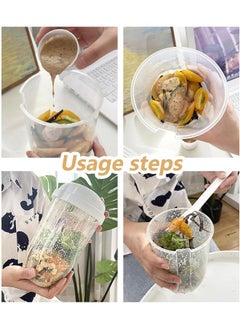 HQ-GAMING Portable Salad Cup, Salad Meal Shaker Cup with Fork and Sauce Box, Yogurt Cup, Breakfast Cup, Food Storage Bento Box, School Lunch Box, Fresh Vegetable Salad Container Holder (White)  - Image 5