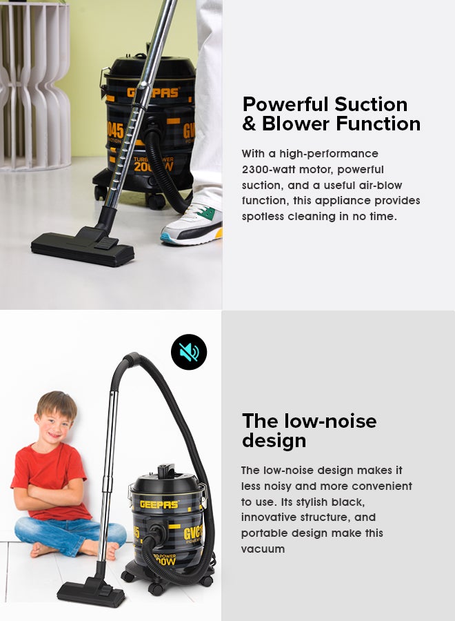 GEEPAS Drum Vacuum Cleaner- 18 L Dust Bag Capacity with Elegant Body, Metallic Tank/ Powerful Suction, Dry and Blow Function, Full Indicator/ Perfect for Home, Office, Apartments 18 L 2000 W GVC19045 Black, Yellow - Image 5