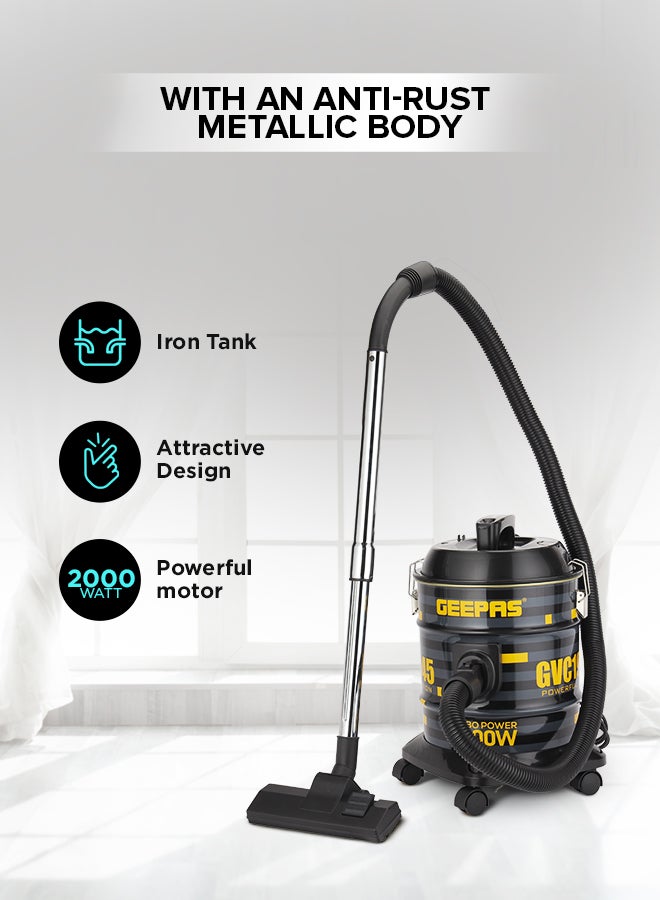 GEEPAS Drum Vacuum Cleaner- 18 L Dust Bag Capacity with Elegant Body, Metallic Tank/ Powerful Suction, Dry and Blow Function, Full Indicator/ Perfect for Home, Office, Apartments 18 L 2000 W GVC19045 Black, Yellow - Image 4