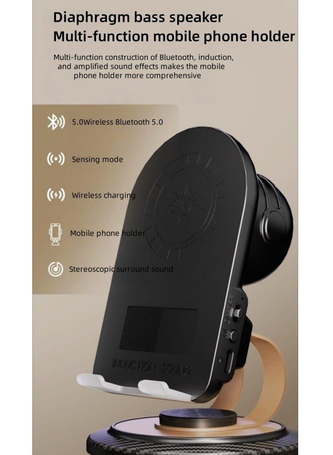 BESTPEAK Tech Gifts for Men, 3-in-1 Phone Holder with Wireless Bluetooth Speaker and Wireless Charger Non-slip Base HD Surround Sound, Great for Home and Outdoor Use (Black) - Image 3