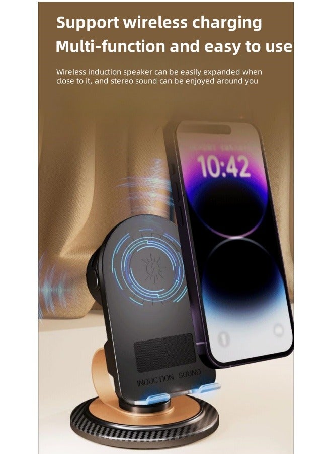 BESTPEAK Tech Gifts for Men, 3-in-1 Phone Holder with Wireless Bluetooth Speaker and Wireless Charger Non-slip Base HD Surround Sound, Great for Home and Outdoor Use (Black) - Image 2