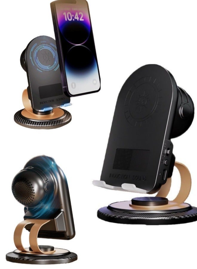 BESTPEAK Tech Gifts for Men, 3-in-1 Phone Holder with Wireless Bluetooth Speaker and Wireless Charger Non-slip Base HD Surround Sound, Great for Home and Outdoor Use (Black) - Image 1