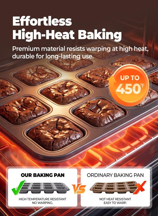 Bake Choice Square Brownie Pan with Dividers, Non Stick Carbon Steel Baking Tray, All Edges Brownie Bite Pan, 1 Pack 12 Cavity, for Individual Brownies, Cupcakes, Muffins, Cookies, Bread - Image 4