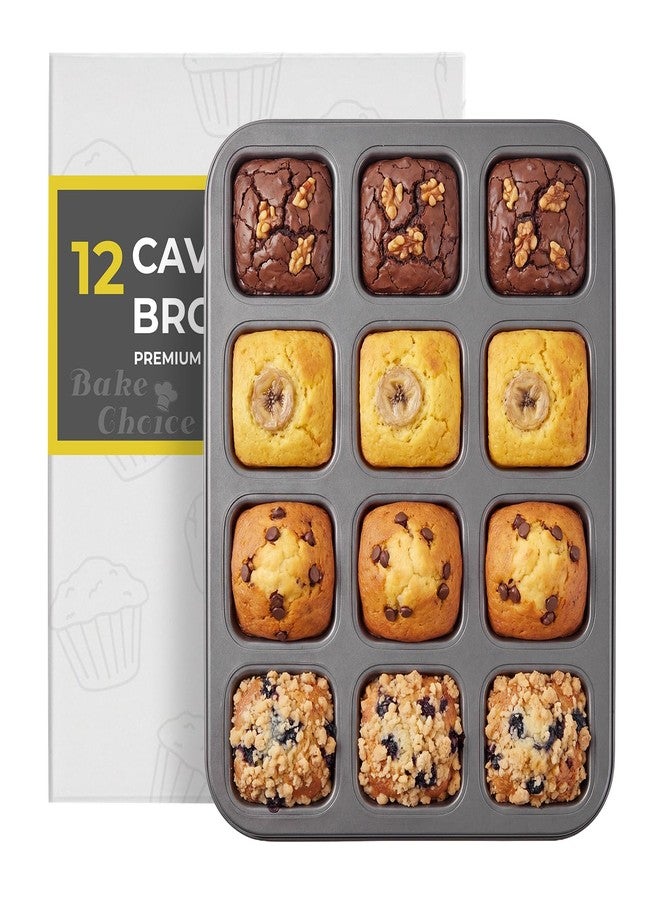 Bake Choice Square Brownie Pan with Dividers, Non Stick Carbon Steel Baking Tray, All Edges Brownie Bite Pan, 1 Pack 12 Cavity, for Individual Brownies, Cupcakes, Muffins, Cookies, Bread - Image 1