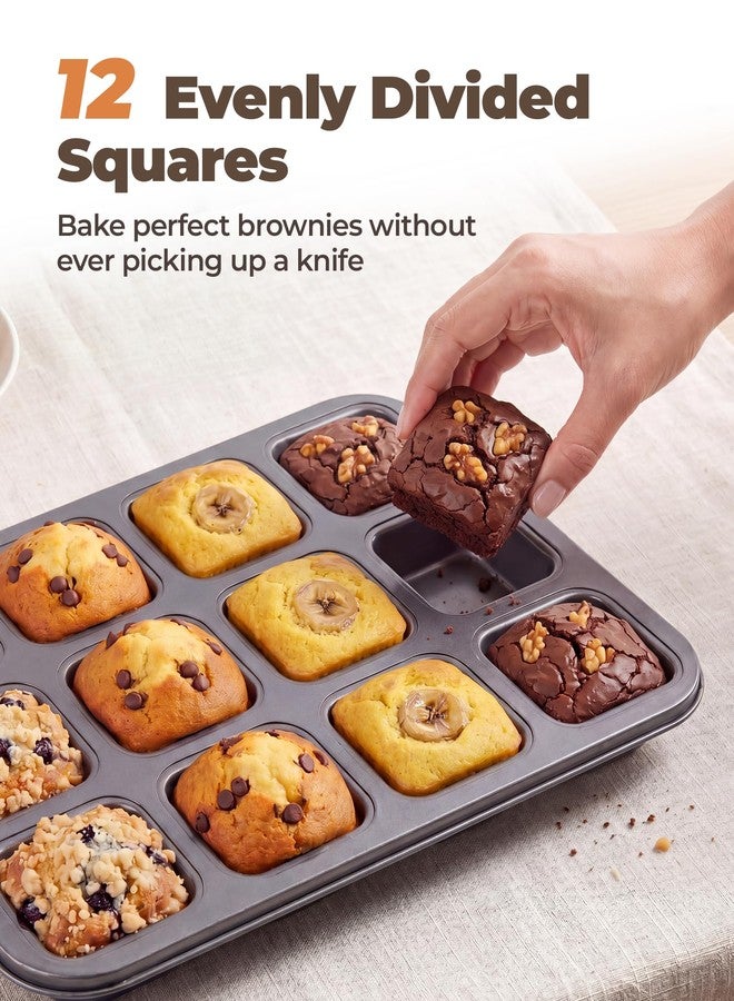 Bake Choice Square Brownie Pan with Dividers, Non Stick Carbon Steel Baking Tray, All Edges Brownie Bite Pan, 1 Pack 12 Cavity, for Individual Brownies, Cupcakes, Muffins, Cookies, Bread - Image 3