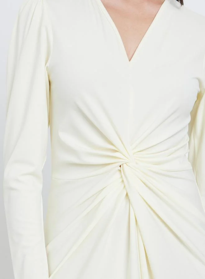 Take Two  White Twist Waist V-Neck Midi Dress for Women | Best Price UAE