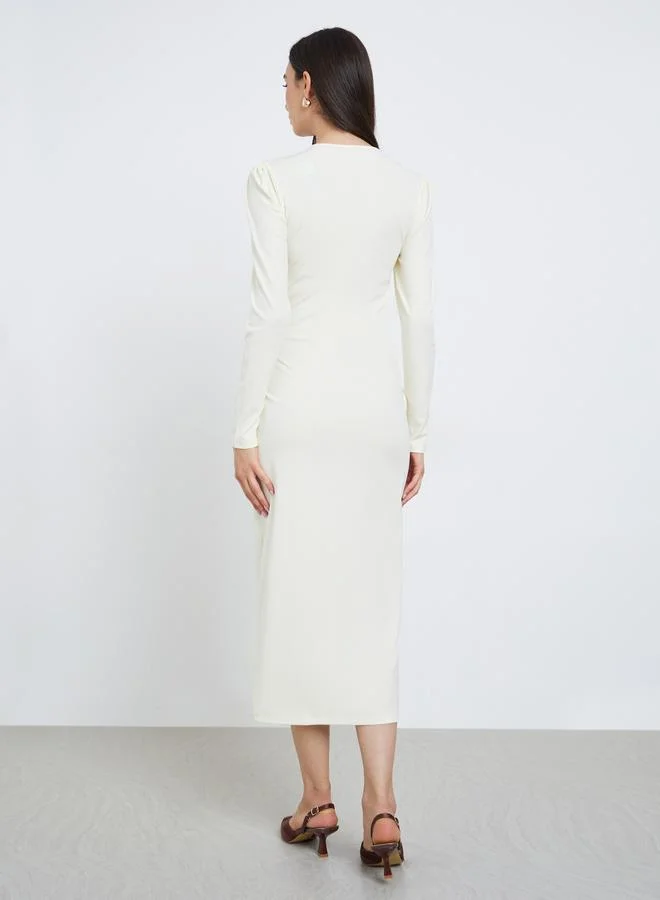 Take Two  White Twist Waist V-Neck Midi Dress for Women | Best Price UAE
