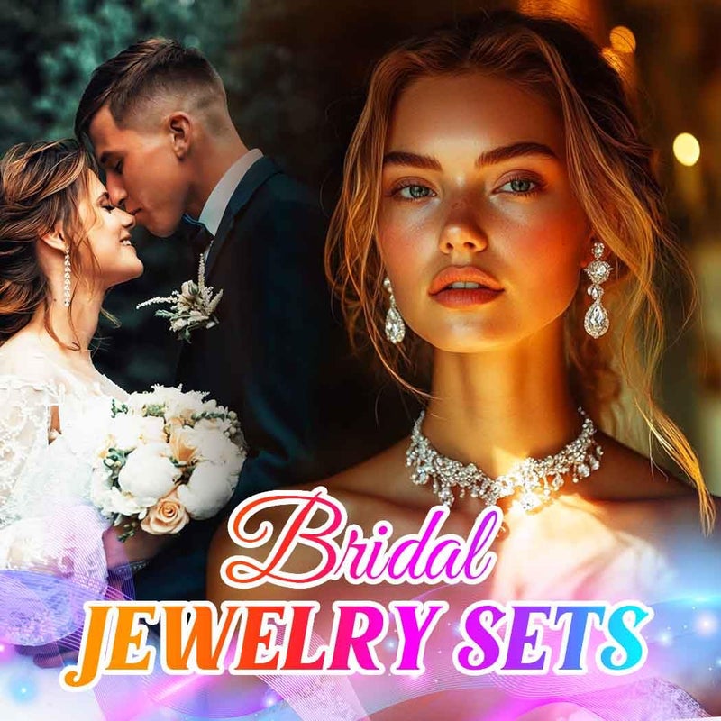 Unicra Bride Wedding Jewelry Sets Crystal Bridal Necklace Earrings Set Rhinestone Choker Necklace Prom Costume Jewelry for Women and Brides (Red) - Image 4