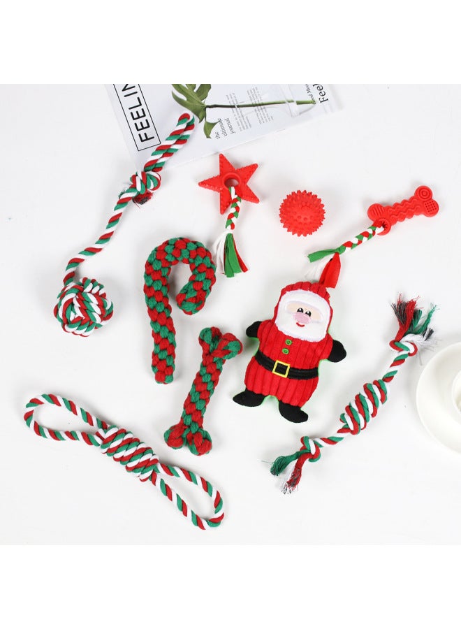 Hot Dog Toys Pet Christmas Cotton Rope Toy Set Teeth Grinding And Boredom Relief Christmas Rope Knot Bite-resistant Toy