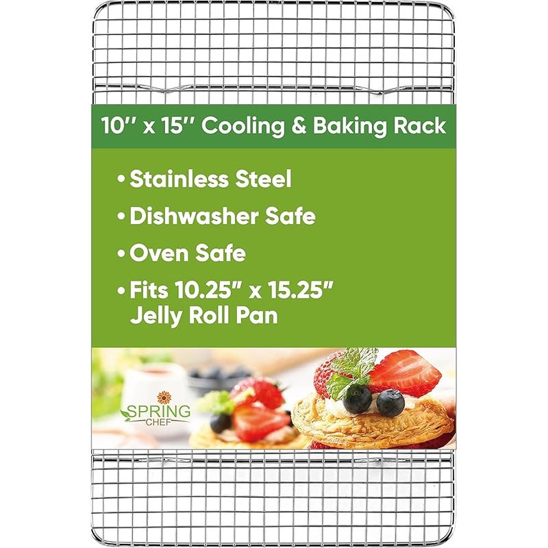 Spring Chef 10 x 15 Inch Stainless Steel Cooling Rack for Cooking & Baking - Heavy Duty Cookie Cooling Rack for Kitchen - Oven Safe - Fits Jelly Roll Pan - Dishwasher Safe - Image 1