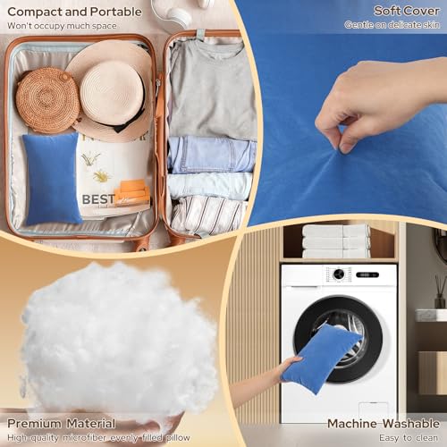 SweetSlubr Small Travel Pillows - 2 Pack, 13"x18" Machine Washable Neck Pillow for Airplane & Long Flight, Breathable Headrest for Nap, Sleeping & Camping, Cushion for Lumbar, Knee, Ankle (Blue) - Image 4