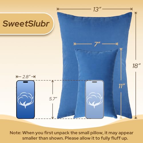 SweetSlubr Small Travel Pillows - 2 Pack, 13"x18" Machine Washable Neck Pillow for Airplane & Long Flight, Breathable Headrest for Nap, Sleeping & Camping, Cushion for Lumbar, Knee, Ankle (Blue) - Image 2