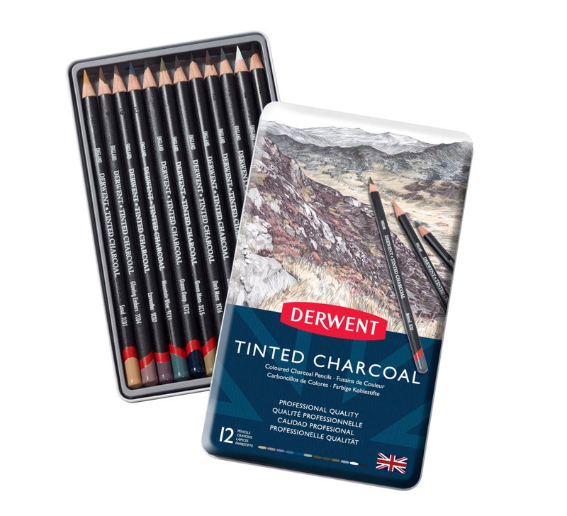 Derwent Tinted Charcoal Drawing Pencils Blister, Watersoluble Pencils, Ideal for Smuding and Blending, Professional Quality - 2301690 (Set of 12) - Image 4