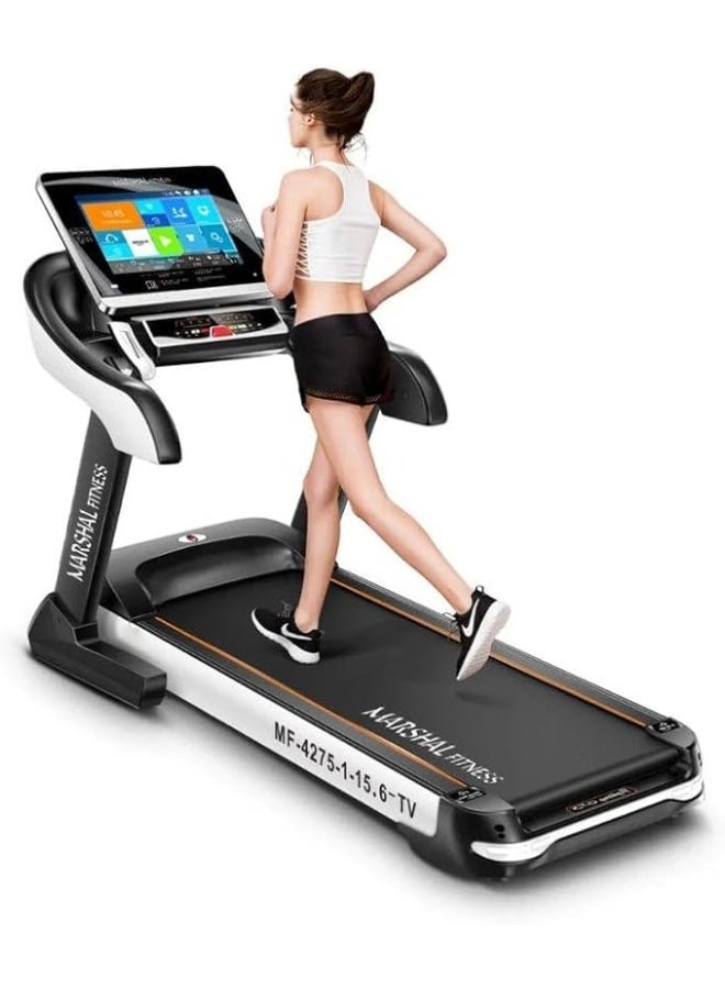 Marshal Fitness 6.0HP DC Motorized Treadmill with 15.6" Android Touchscreen TV | Auto Incline | Foldable Home Running Machine | Bluetooth & Smart Features - Image 1