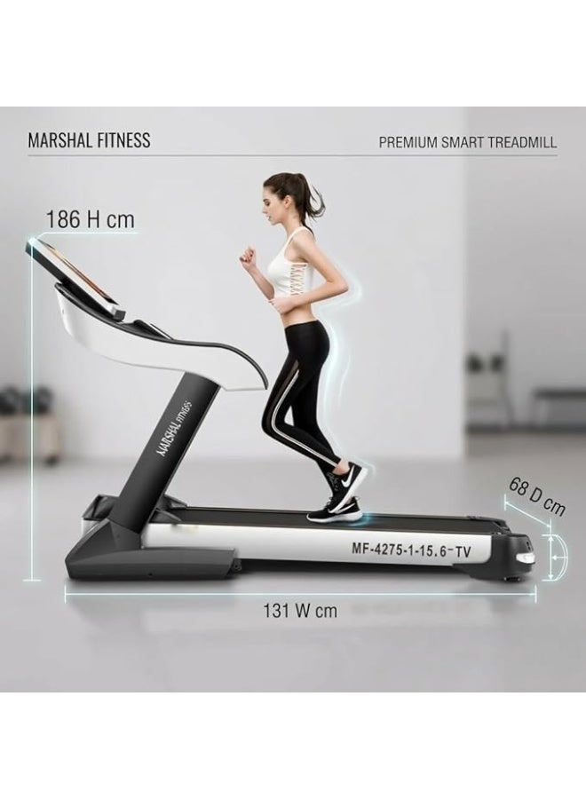 Marshal Fitness 6.0HP DC Motorized Treadmill with 15.6" Android Touchscreen TV | Auto Incline | Foldable Home Running Machine | Bluetooth & Smart Features - Image 4
