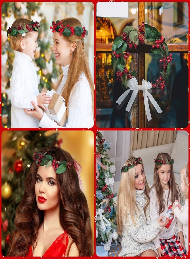 ميتلي طوق رأس من قطعتين من إم تي لي، تاج زهور لعيد الميلاد، إكليل توت صناعي، إكليل زفاف عتيق بنمط الغابة، قابل للتعديل، شريط توت أحمر، قطعة رأس مثالية لحفلات عيد الميلاد والمهرجانات، دعامة للصور - Image 4