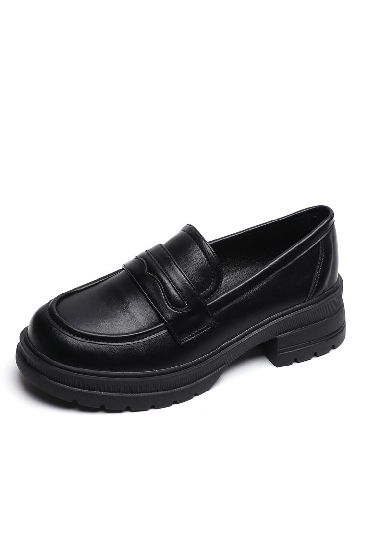 Loquat English Style Round Toe Soft Sole Single Shoes Black  - Image 1