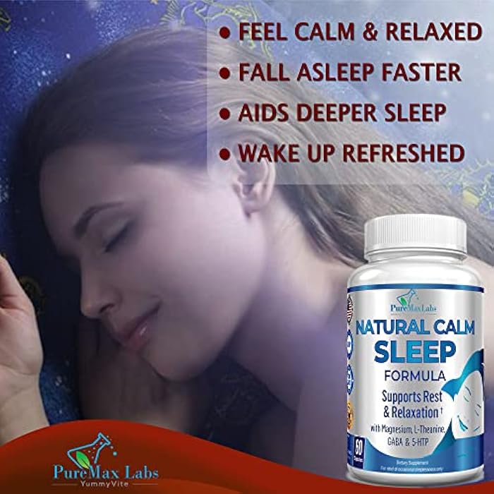 YUMMYVITE Natural Calm Sleep Aid with Magnesium, L-Theanine, Melatonin, GABA, 5-Htp | Sleep Aid | Non-GMO - 60 Capsules - Image 4