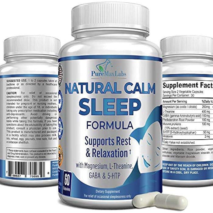 YUMMYVITE Natural Calm Sleep Aid with Magnesium, L-Theanine, Melatonin, GABA, 5-Htp | Sleep Aid | Non-GMO - 60 Capsules - Image 1