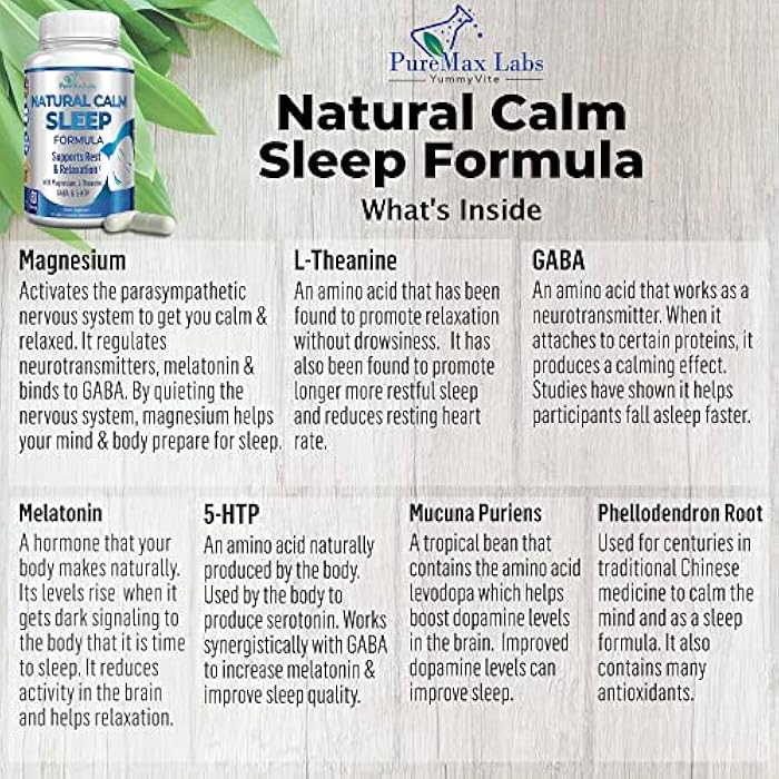 YUMMYVITE Natural Calm Sleep Aid with Magnesium, L-Theanine, Melatonin, GABA, 5-Htp | Sleep Aid | Non-GMO - 60 Capsules - Image 3