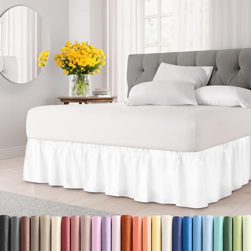 CGK Unlimited Wrap Around Dust Ruffle Bed Skirt - White - for Queen Size Beds with 12 Inch Drop - Easy Fit Elastic Strap - Adjustable Pleated Bedskirt w/Brushed Fabric - Wrinkle Free - for Women, Men, Kids & Teens - Image 1