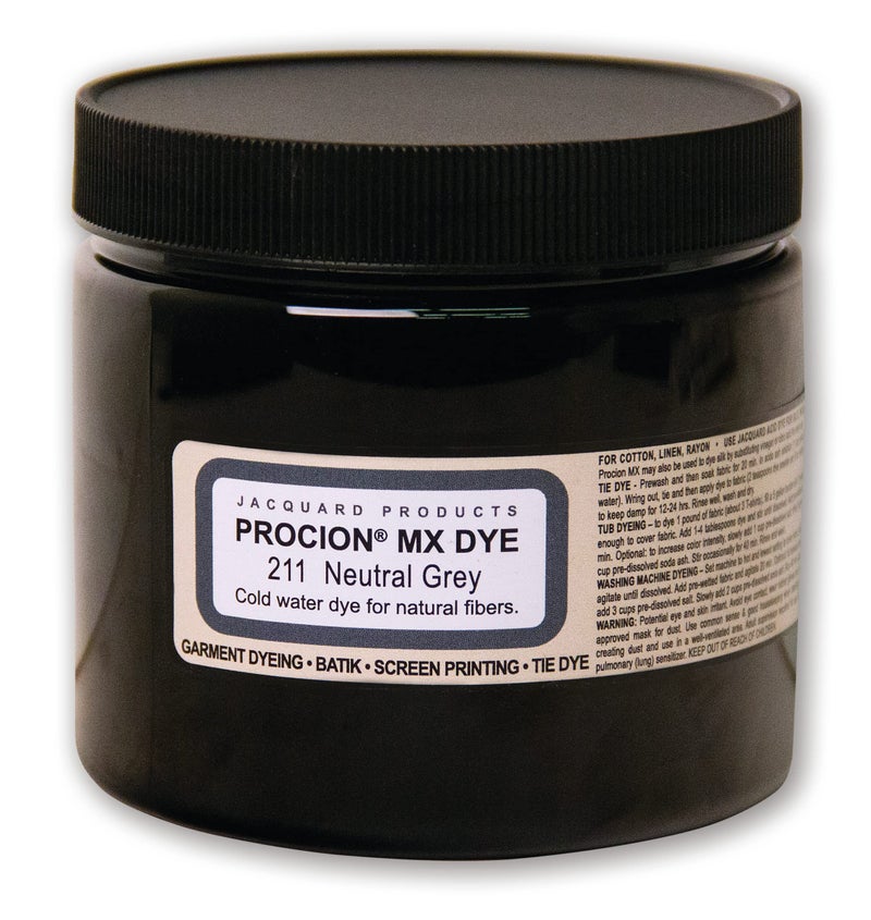 Jacquard Procion MX Tie Dye Powder 8 Ounce Jar Neutral Grey in Cold Water Fiber Reactive for Fabric and Clothing Permanent and Washfast
