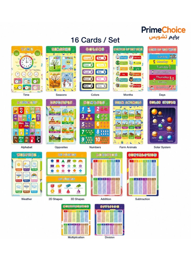 Prime Choice 16-Pack Kids Educational English Learning Posters – Preschool Classroom Wall Charts, Early Learning & Homeschool Educational Charts for Toddlers and Kindergarten - Image 1