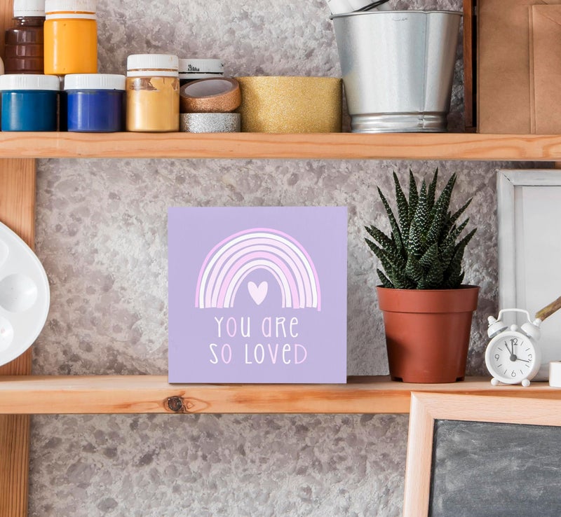 SRADMO You Are So Loved Rainbow Heart Wood Box Sign Desk Decor, Purple Kids Inspirational Quotes Wooden Block Box Sign Decoration for Kids Room Nursery Playroom Shelf Table Decorative Accessories - Image 4