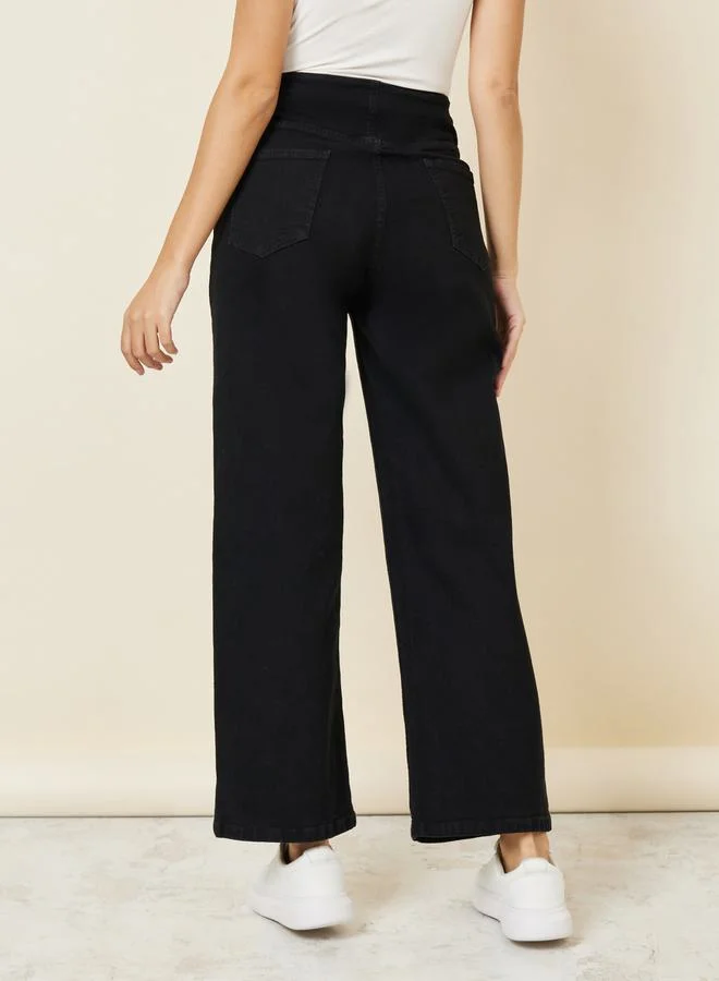 Styli Multi Button Placket Wide Leg High Rise Jeans