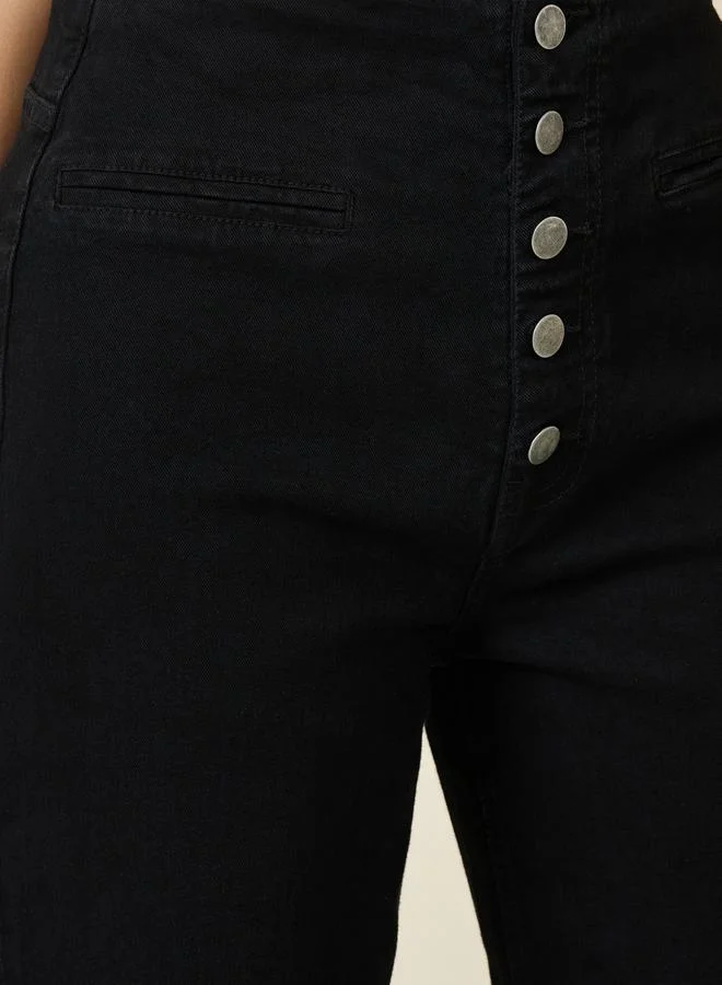 Styli Multi Button Placket Wide Leg High Rise Jeans