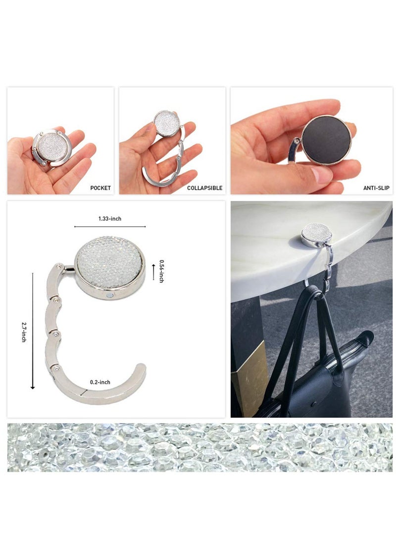 KASTWAVE Foldable Purse Hook, Floding Handbag Hanger Bling Rhinestone Bag Holder for Table Desk 3PCS Black White Red - Image 5