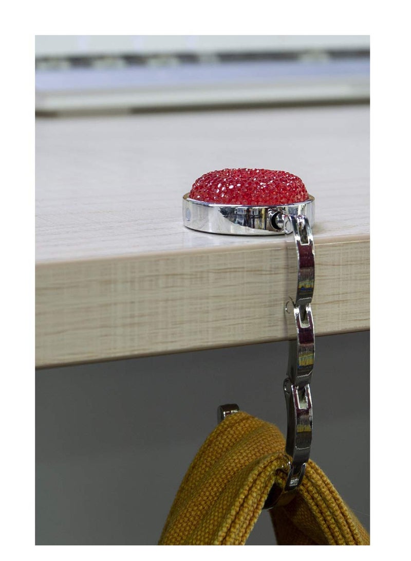 KASTWAVE Foldable Purse Hook, Floding Handbag Hanger Bling Rhinestone Bag Holder for Table Desk 3PCS Black White Red - Image 4