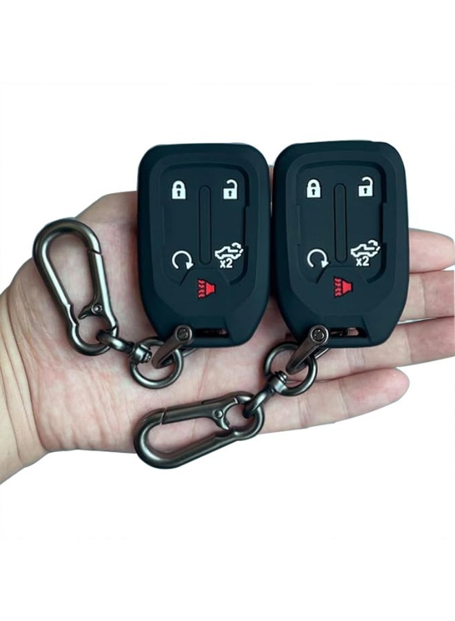 NOSKIN 2 Pack, Silicone Smart Key Fob Cover fit for 2019-2021 Chevy Silverado and GMC Sierra, 5-Button, ith Metal Carabiner,Black - Image 1
