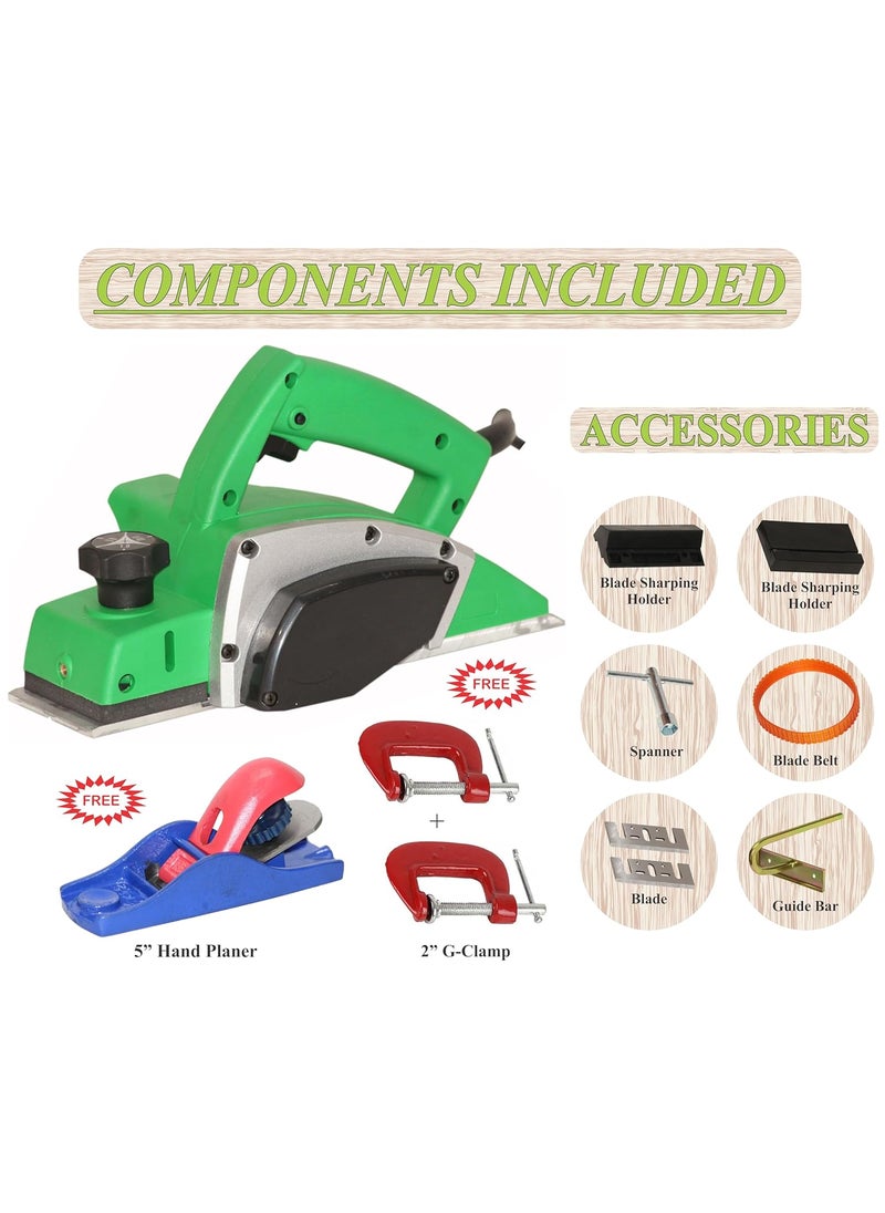 Digital Craft Digital Craft Wood Planer 1400W Machine of Carpentry HighPower MultiFunction Electric Planer Professional Woodworking Machine 82mm Electric Planer Machine5Inch Hand Planer2 G Clamp  - Image 2