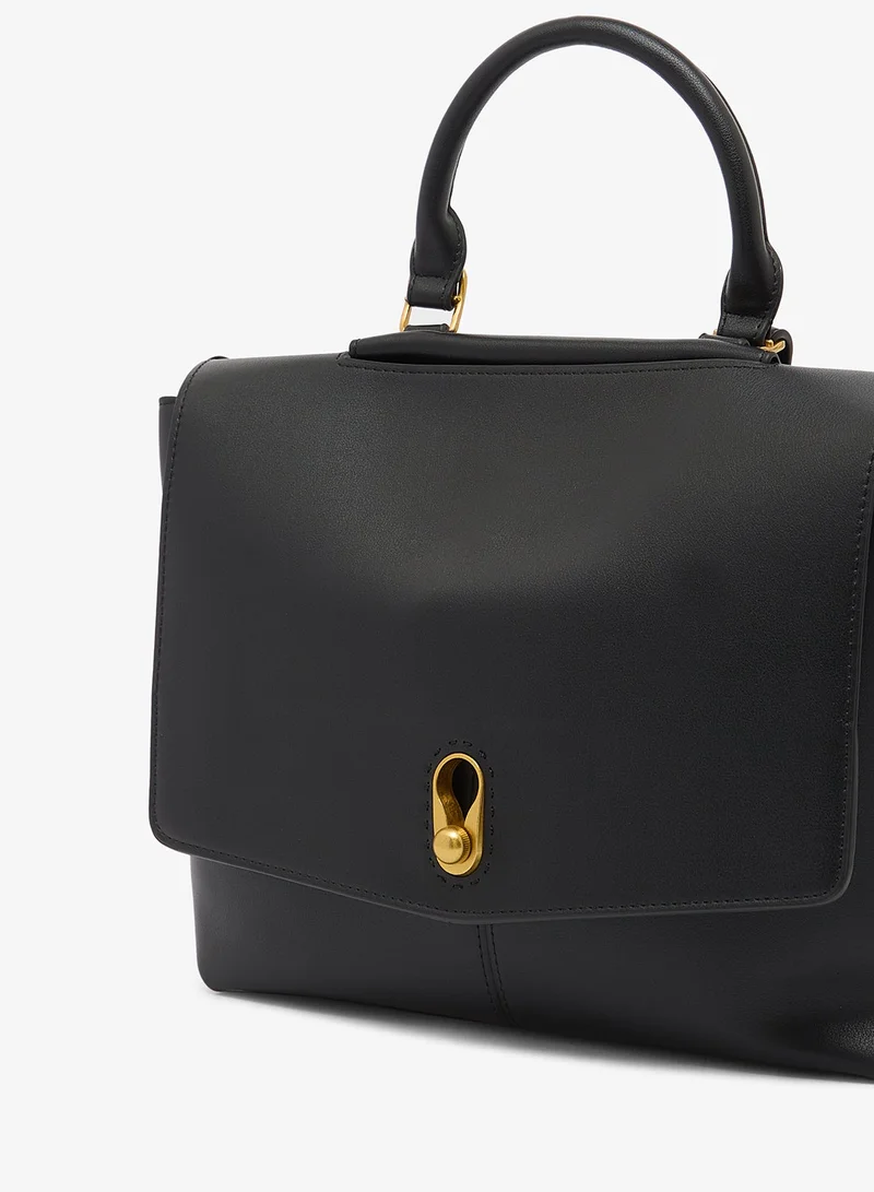 Ella Black Flap Top Handle Bag With Gold Accent for Women | Best Price UAE