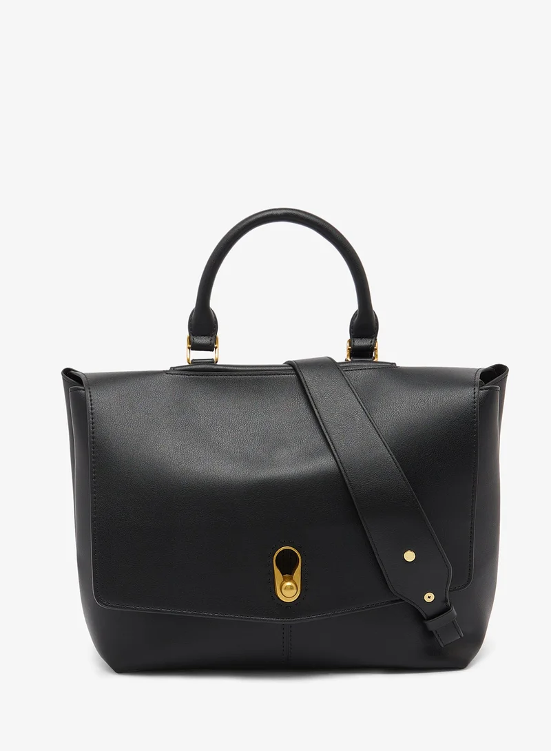 Ella Black Flap Top Handle Bag With Gold Accent for Women | Best Price UAE