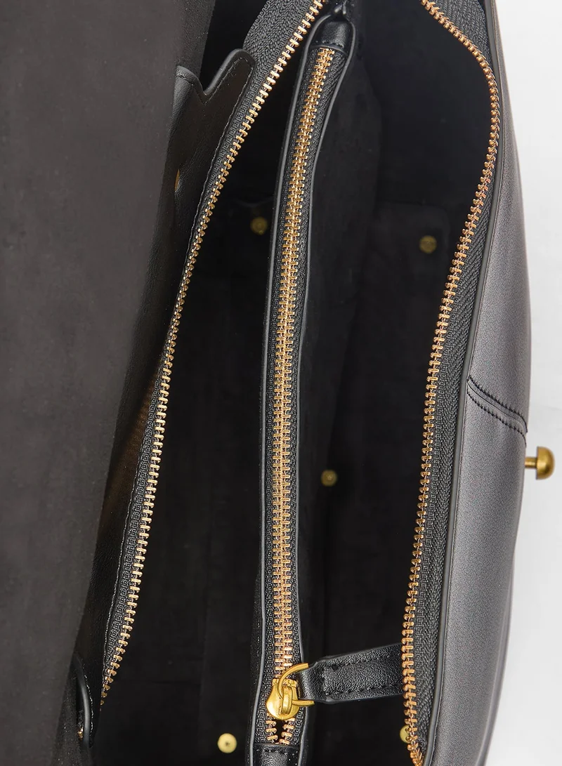Ella Black Flap Top Handle Bag With Gold Accent for Women | Best Price UAE