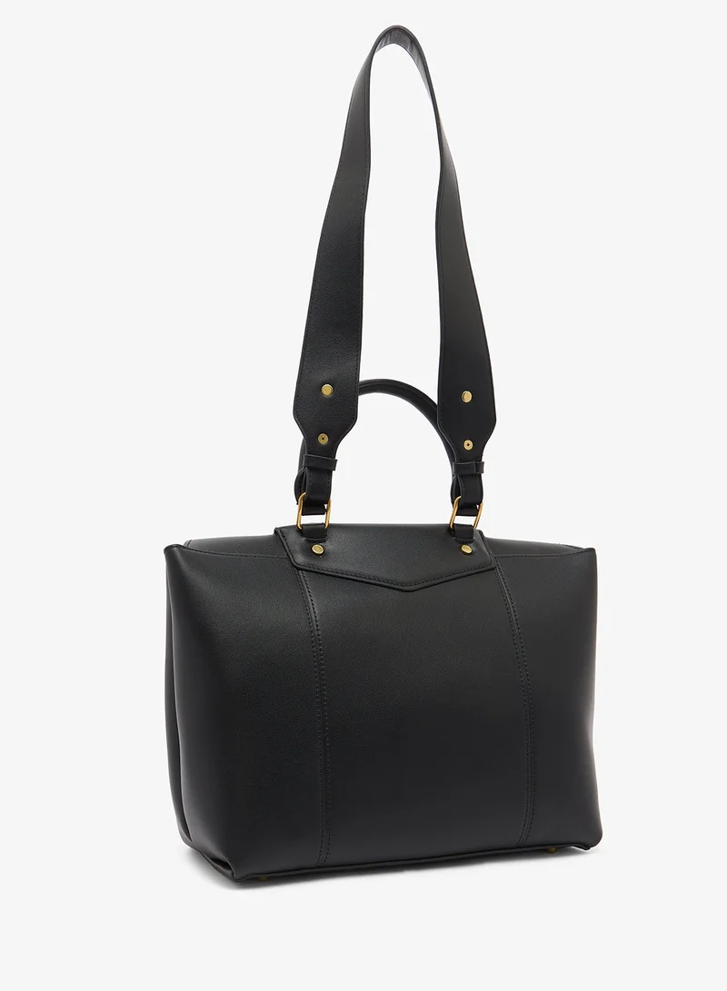 Ella Black Flap Top Handle Bag With Gold Accent for Women | Best Price UAE