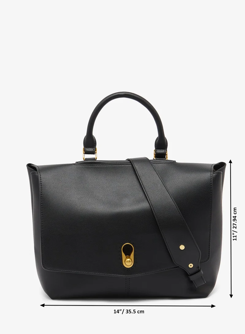 Ella Black Flap Top Handle Bag With Gold Accent for Women | Best Price UAE