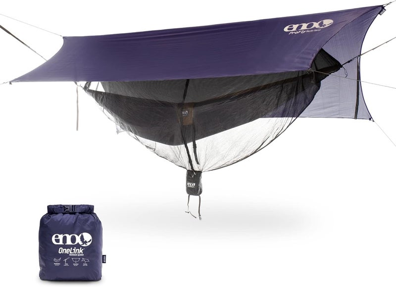 Eno ENO OneLink Hammock System  Includes DoubleNest Hammock Atlas Suspension System Guardian Bug Net  ProFly Rain Tarp  Set of Essentials for Camping Hiking or a Festival  NavyOlive 