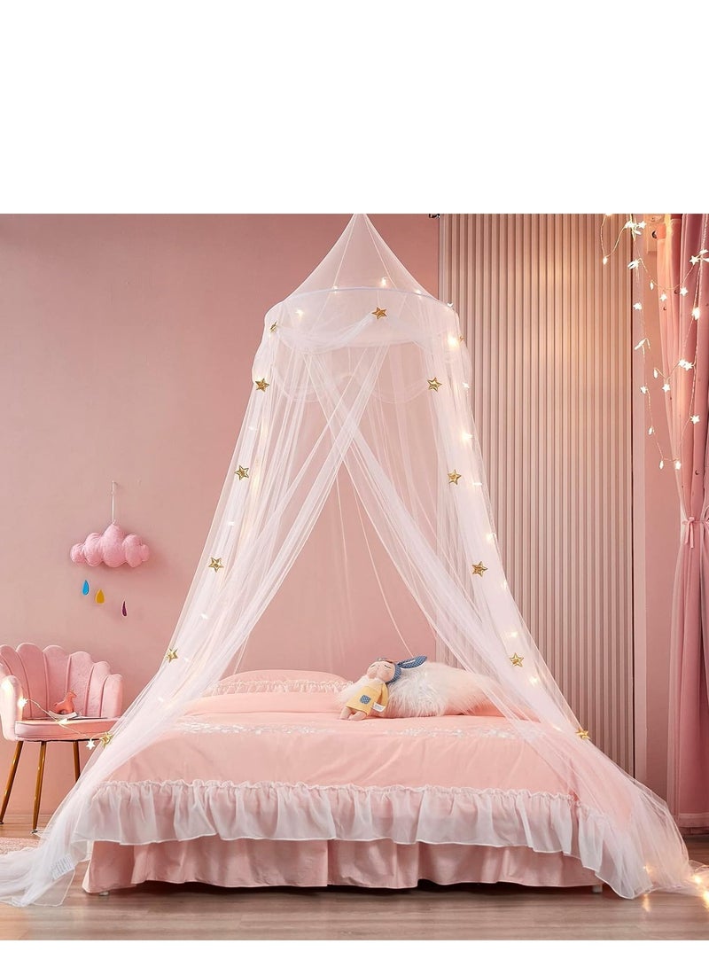 TRASSLE Bed Canopy for Girls,Star Light Bed Curtain Star Bed Canopy Mosquito Net Playing Games House White Dome Bed Canopy Bedroom Decoration Girls Daughter Present for Baby Kids Boys Gift - Image 1